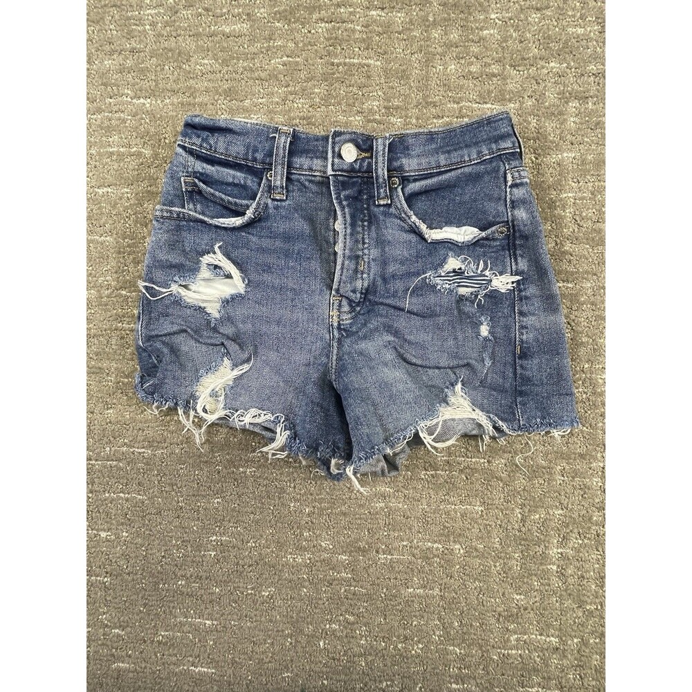 Old Navy Higher High Rise Sky Hi 0 Denim Button Fly Shorts Cut Off Distressed